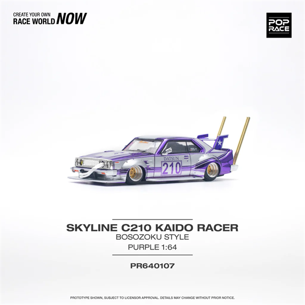 Mô hình xe Skyline C210 Kaido Racer Bosozoku Style Purple Chrome/Silver tỉ lệ 1:64 Poprace PR640107