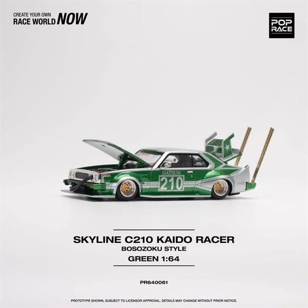 Mô hình xe Skyline MK5 C210 Kaido Racer Bosozoku green tỉ lệ 1:64 Poprace PR640061