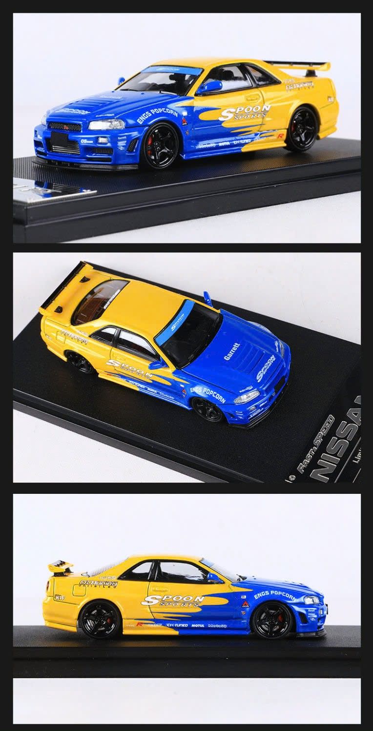 Mô hình xe Nissan Skyline GTR R34 Spoon/Falken painted có hộp mica tỉ lệ 1:64 Fast Speed FS-R34-6