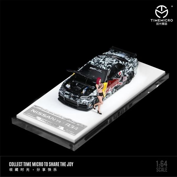 Mô hình xe Nissan GTR R34 carbon fiber Red bull mở được capo tỉ lệ 1:64 Time microTM643434