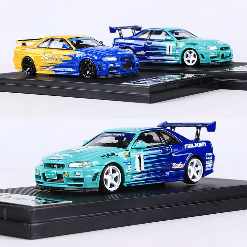 Mô hình xe Nissan Skyline GTR R34 Spoon/Falken painted có hộp mica tỉ lệ 1:64 Fast Speed FS-R34-6