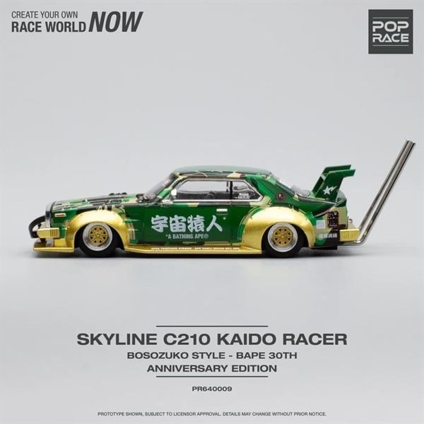 Mô hình xe Bosozuko Skyline C210 Kaido racer Bape A Bathing Ape limited edition hộp mica tỉ lệ 1:64 Poprace PR640009