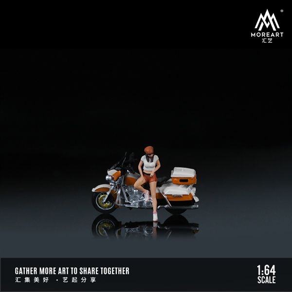 Mô hình nhân vật nữ và mô tô Harley Cruise White Orange Lahua Motorcycle Girl Doll Set tỉ lệ 1:64 MoreArt MO222115
