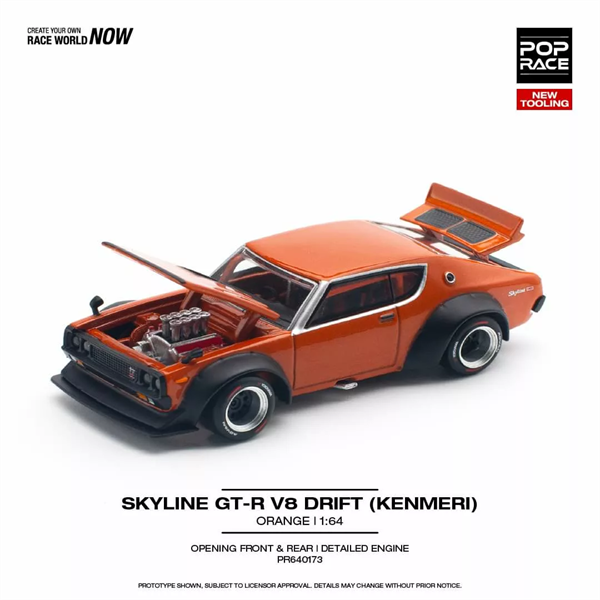 Mô hình xe Skyline GT-R V8 Drift (Kenmeri) Orange tỉ lệ 1:64 Poprace PR640173
