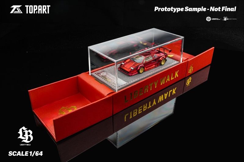 Mô hình xe Lamborghini Countach LBWK Chrome red Special Edition 2025 HEC Beijing limited 1000pcs full open tỉ lệ 1:64 Topart OT64288
