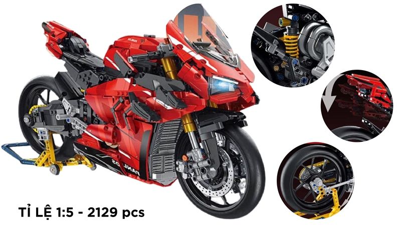  Mô hình xe mô tô lắp ghép Ducati panigale V4S Technic 2129 pcs tỉ lệ 1:5 LG014 