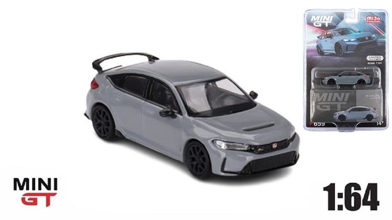 Mô hình xe Honda Civic Type R Sonic Gray Pearl 2023 bản card tỉ lệ 1:64 MiniGT MGT00659