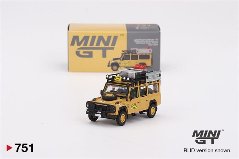 Mô hình xe Land Rover Defender 110 1989 Camel Trophy Amazon Team Japan tỉ lệ 1:64 MiniGT MGT00751