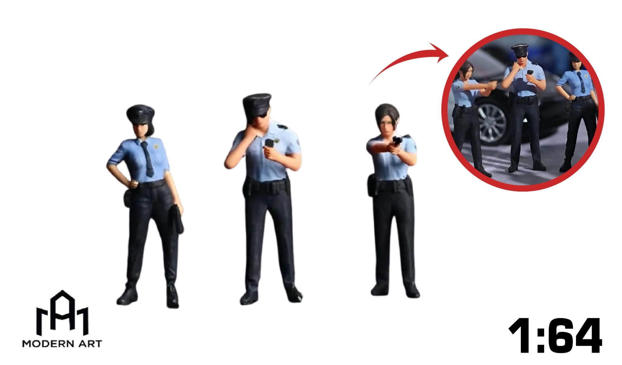 Mô hình nhân vật figure cảnh sát 3 người Attendance Police Doll Set Simulation Resin Model tỉ lệ 1:64 Moreart MO223047