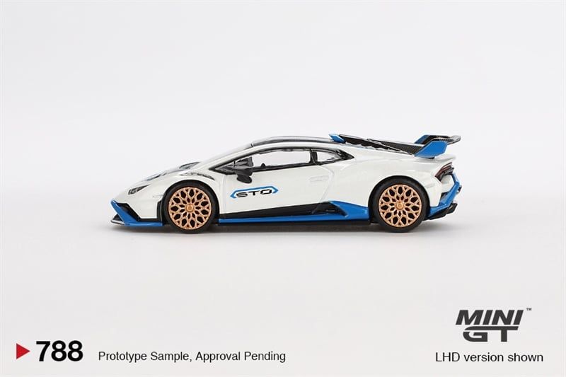 Mô hình xe Lamborghini Huracán STO Bianco Asopo bản card tỉ lệ 1:64 MiniGT MGT00788-BL