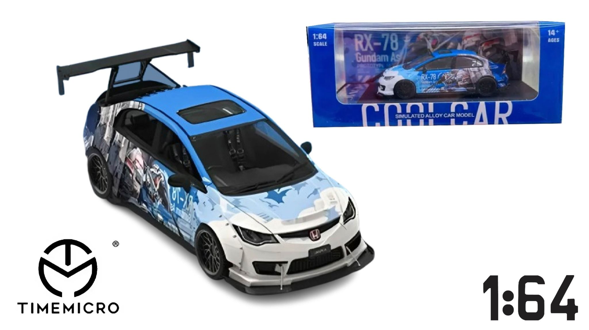 Mô hình xe Honda civic custom gundam Strike Freedom blue limited edition 500pcs tỉ lệ 1:64 Cool Car CC645726
