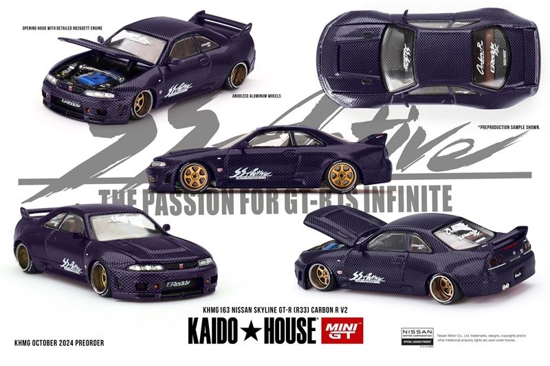 Mô hình xe Nissan Skyline GT-R (R33) Active Carbon R V2 tỉ lệ 1:64 Kaido House KHMG163