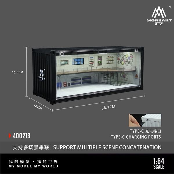 Hộp trưng bày container mô phỏng Repair shop scene F model có tầng - có đèn 38.7x16x16.5cm tỉ lệ 1:64 MoreArt MO400213