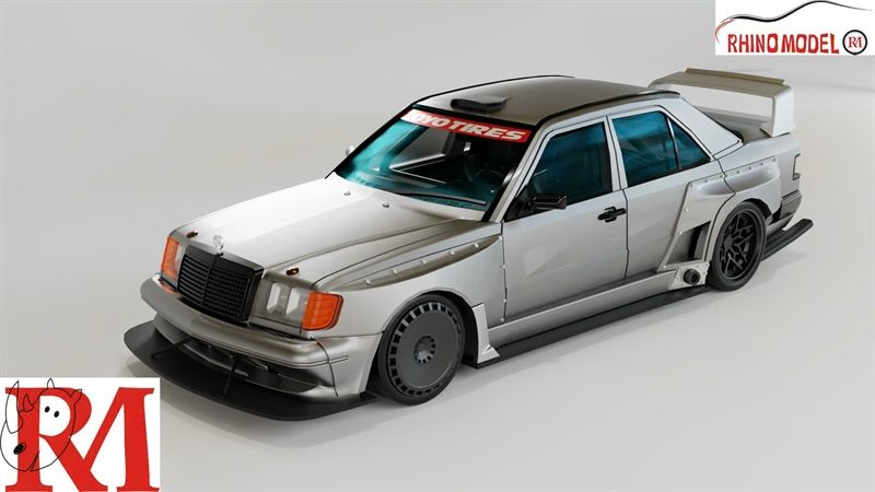 Mô hình xe Mercedes Benz 190E W124 concept modified tỉ lệ 1:64 Rhino Model RM Rhino OT64091