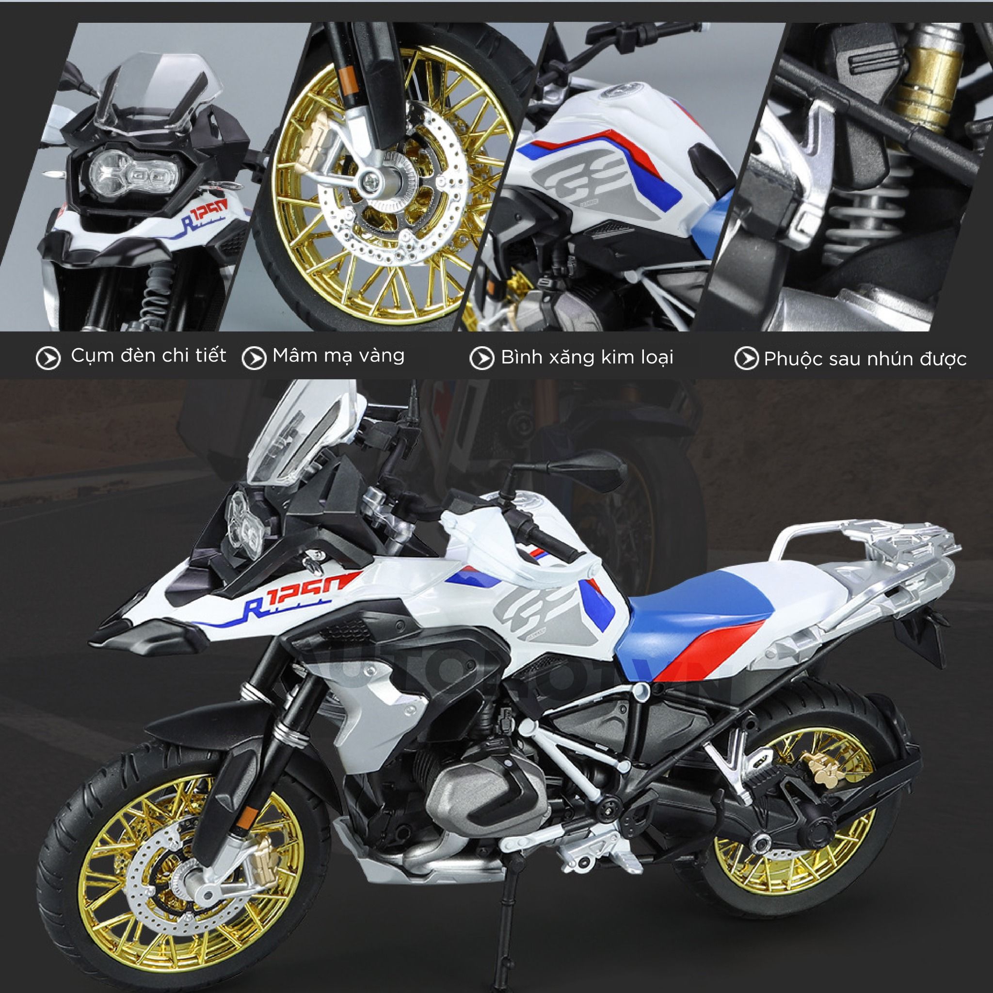  Mô hình moto BMW R 1250 GS ADV tỉ lệ 1:9 Huayi Alloy MT069 