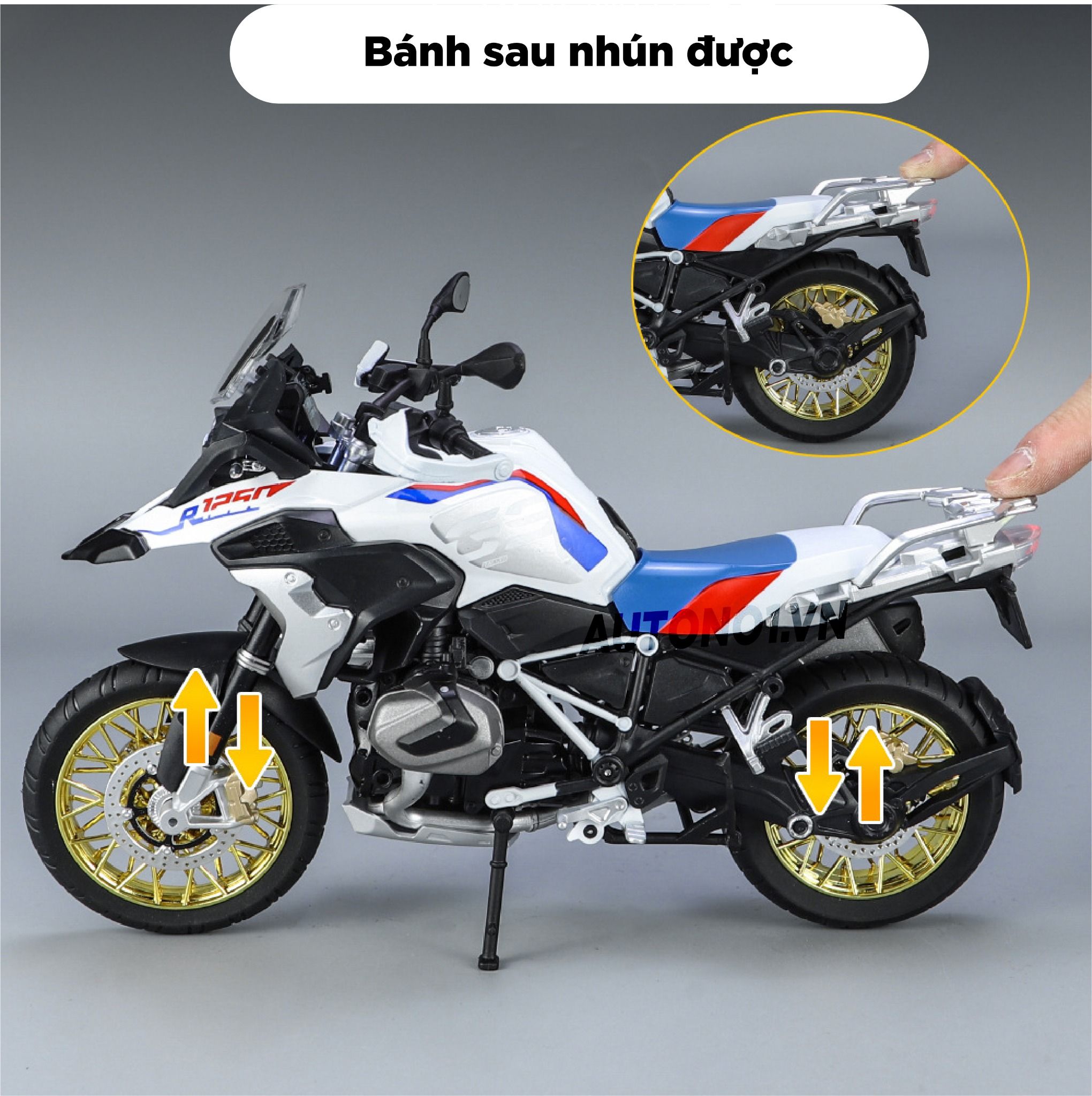  Mô hình moto BMW R 1250 GS ADV tỉ lệ 1:9 Huayi Alloy MT069 