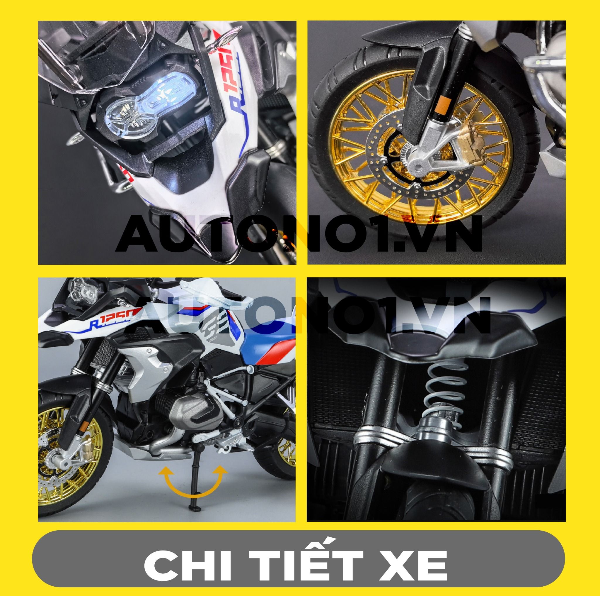  Mô hình moto BMW R 1250 GS ADV tỉ lệ 1:9 Huayi Alloy MT069 