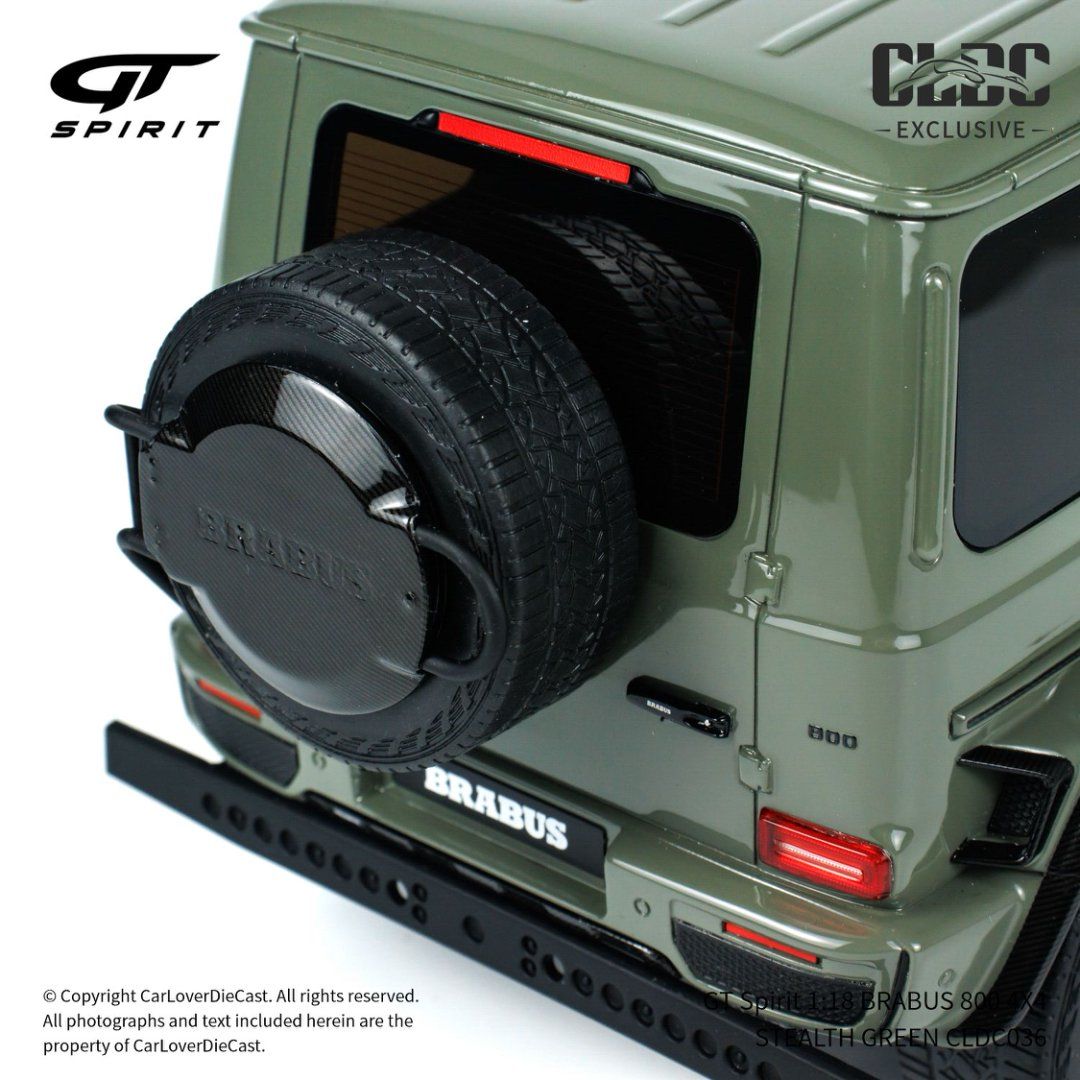 Mô hình xe Mercedes-Benz Brabus G800 4X4 Stealth Green tỉ lệ 1:18 GT Spirit CLDC036