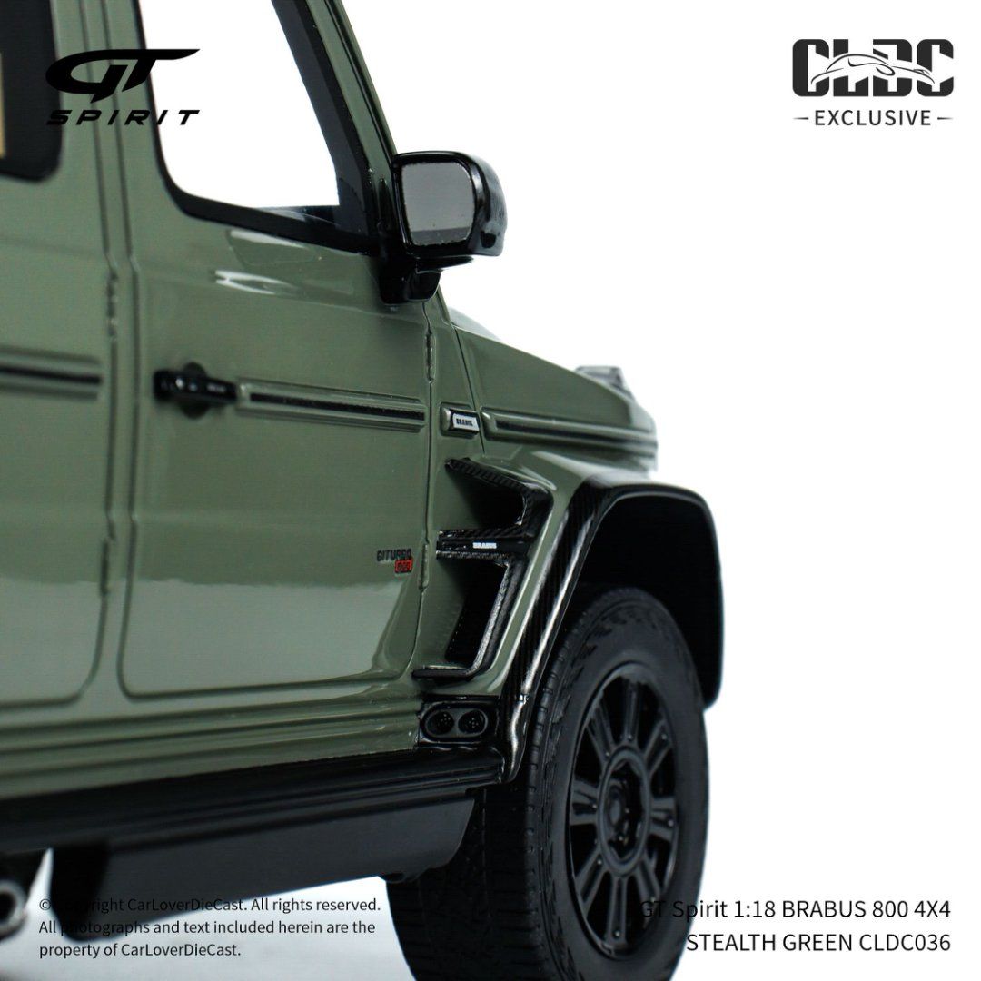 Mô hình xe Mercedes-Benz Brabus G800 4X4 Stealth Green tỉ lệ 1:18 GT Spirit CLDC036