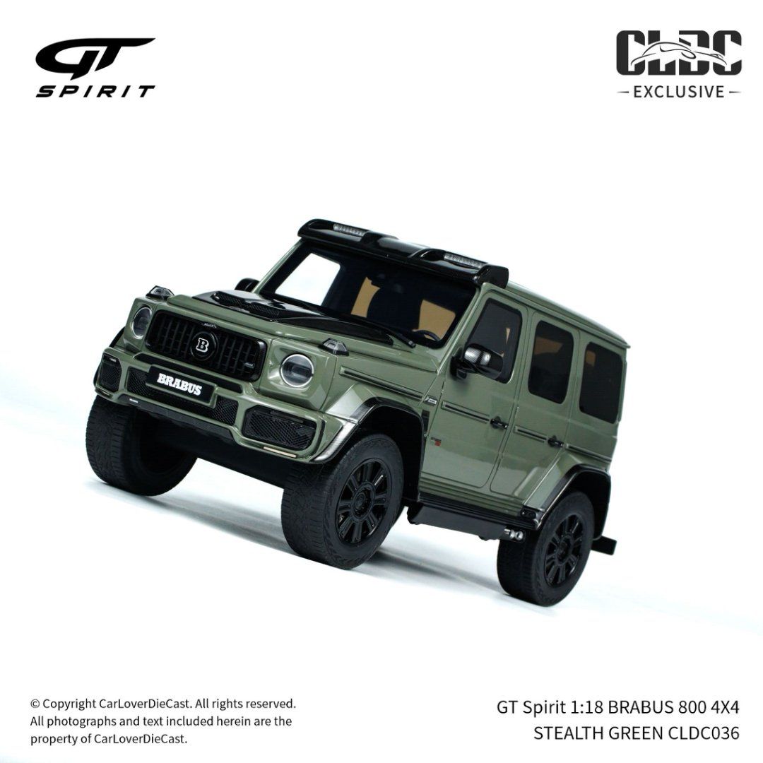Mô hình xe Mercedes-Benz Brabus G800 4X4 Stealth Green tỉ lệ 1:18 GT Spirit CLDC036