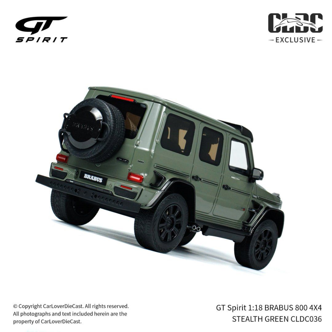 Mô hình xe Mercedes-Benz Brabus G800 4X4 Stealth Green tỉ lệ 1:18 GT Spirit CLDC036