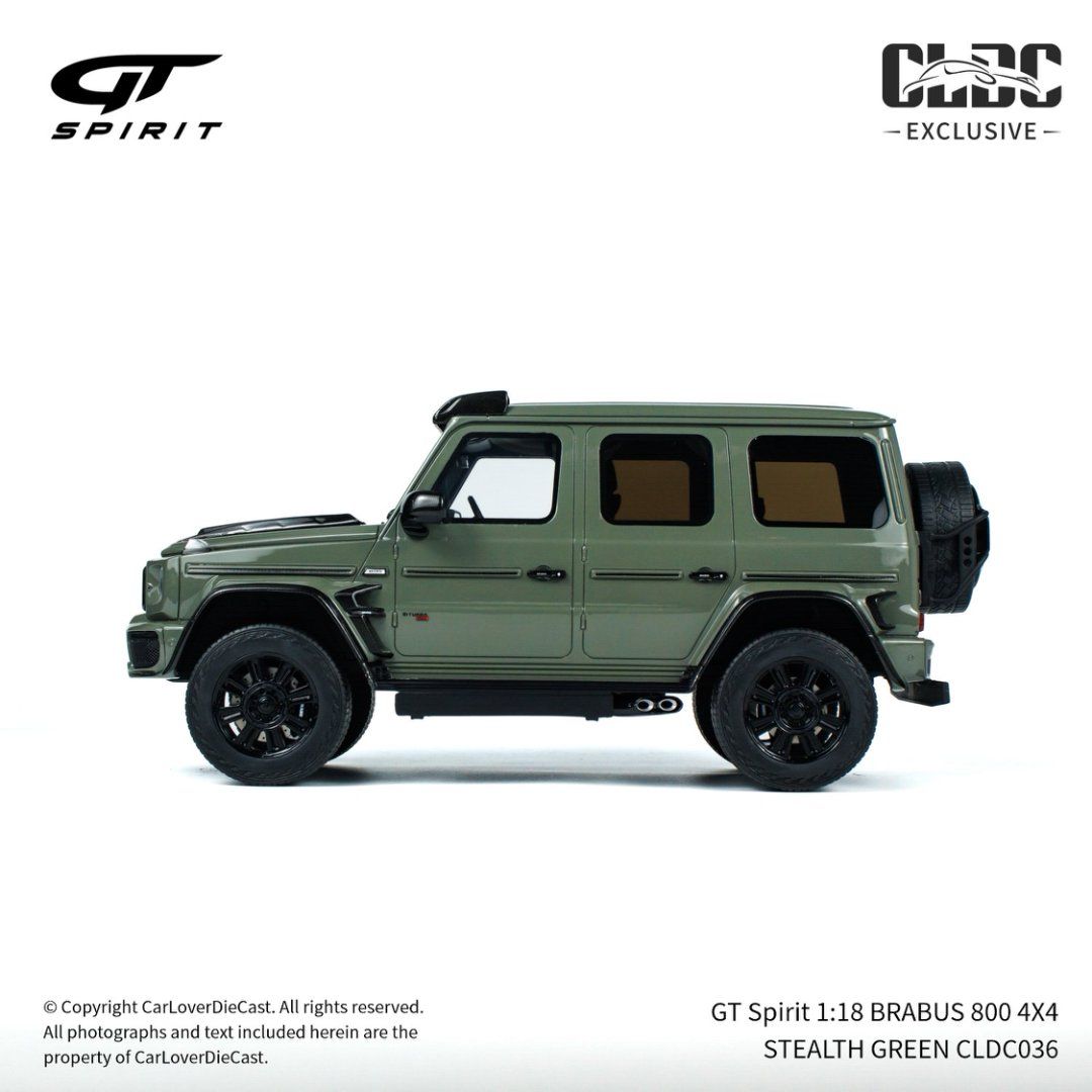 Mô hình xe Mercedes-Benz Brabus G800 4X4 Stealth Green tỉ lệ 1:18 GT Spirit CLDC036