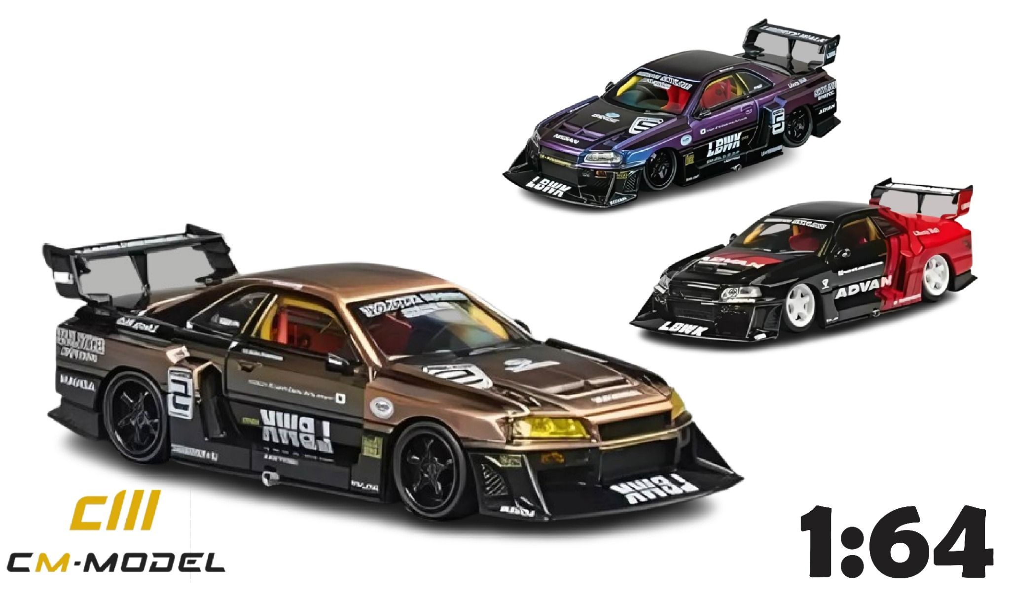 Mô hình xe Nissan ER34 LBWK có bánh thay thế tỉ lệ 1:64 CM model