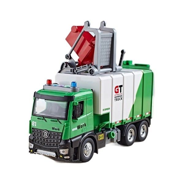 Mô hình xe chở rác chuyên dụng bảo vệ môi trường có thùng rác mini đi kèm tỉ lệ 1:24 Metal DieCast OT24074