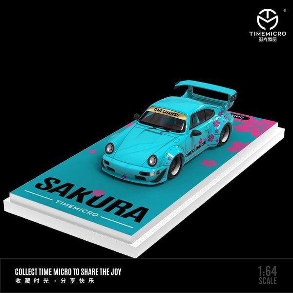 Mô hình xe Porsche 964 Rauth Welt RWB SAKURA Blue Ordinary tỉ lệ 1:64 Time micro TM640862