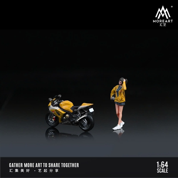 Mô hình nhân vật và mô tô Suzuki GSX-R1000 Black and Yellow Motorcycle Pretty tỉ lệ 1:64 modernart More art MO222113
