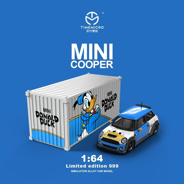 Mô hình xe Mini Cooper Donald Duck blue Limited Edition 599pcs tỉ lệ 1:64 Time micro TM643625