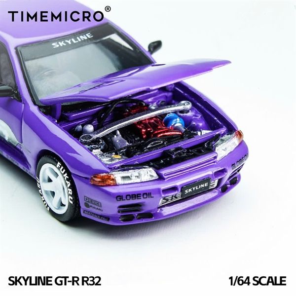 Mô hình xe Nissan Skyline GT-R R32 Los Santos Drift - Purple tỉ lệ 1:64 Time Micro TM644141
