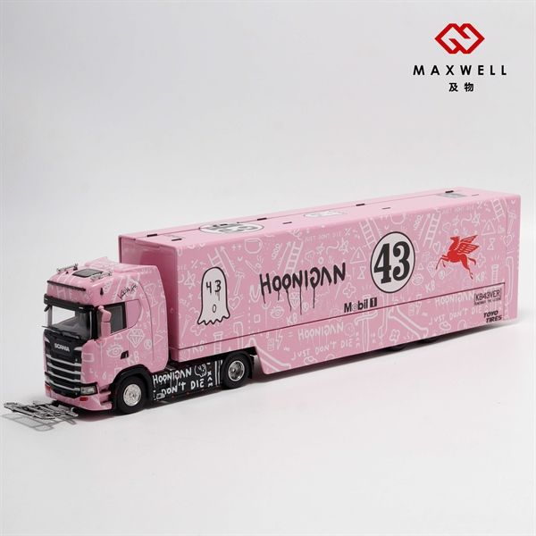 Mô hình xe container đầu kéo Scania Mobil Pink - tháo rời đầu tỉ lệ 1:64 Maxwell MW640026