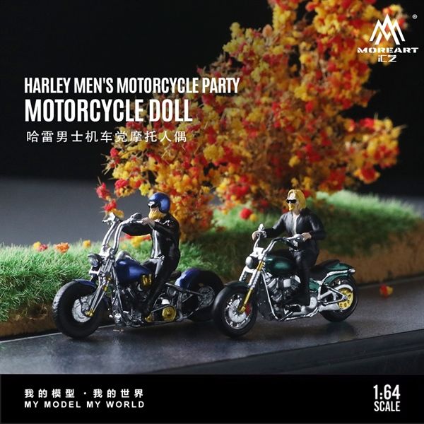 Mô hình xe và nhân vật figure Harley men's motorcycle party green tỉ lệ 1:64 MoreArt MO222132
