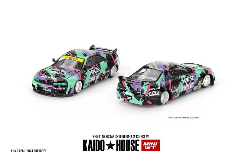 Mô hình xe Nissan skyline GT-R R33 HKS V1 KAIDO HOUSE tỉ lệ 1:64 KHMG129
