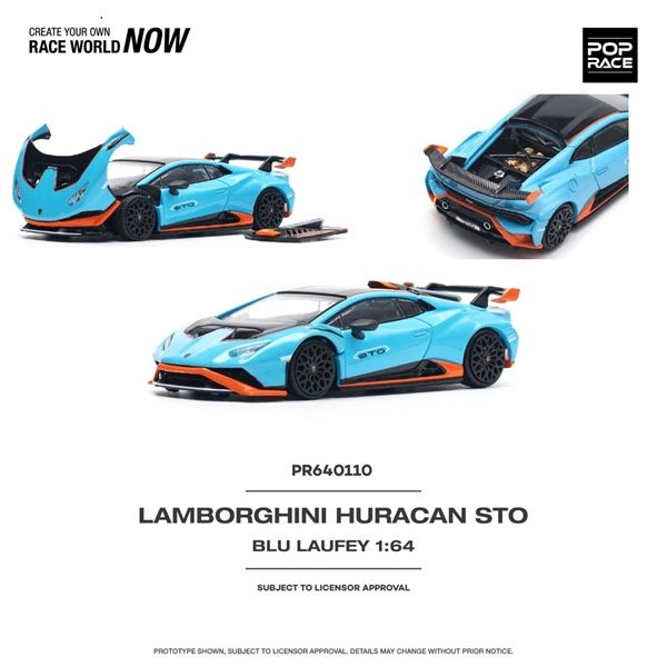 Mô hình xe Lamborghini Huracan STO Blu Laufey Arancio Xanto tỉ lệ 1:64 Poprace PR640110
