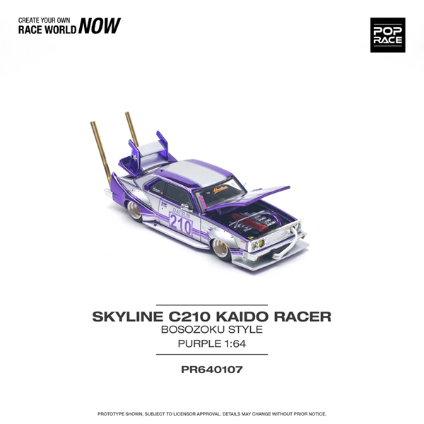 Mô hình xe Skyline C210 Kaido Racer Bosozoku Style Purple Chrome/Silver tỉ lệ 1:64 Poprace PR640107