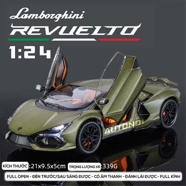 Mô hình Lamborghini Revuelto có đèn-đánh lái được-mở full cửa-full kính tỉ lệ 1:24 Alloy Model OT418