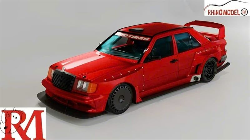 Mô hình xe Mercedes Benz 190E W124 concept modified tỉ lệ 1:64 Rhino Model RM Rhino OT64091