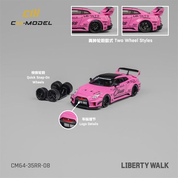 Mô hình xe Nissan LBWK GT35RR Pink có bánh thay thế tỉ lệ 1:64 CM model CM64-35RR-08