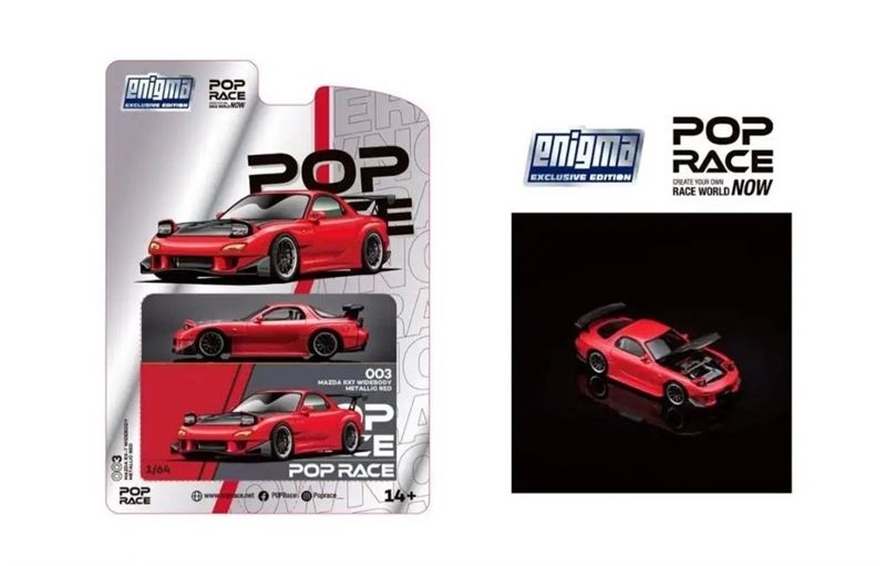 Mô hình xe Mazda RX-7 (FD35) Widebody (Metallic Red) tỉ lệ 1:64 Poprace bản card PRE003