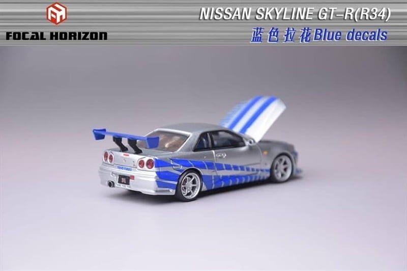 Mô hình xe Nissan Skyline GTR R34 Fast & Furious high tail mở được capo tỉ lệ 1:64 Focal Horizon OT64326