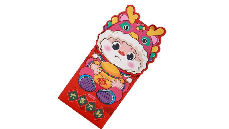 Bao lì xì hình con mèo đội nón rồng kiểu bao dọc chúc mừng năm mới 2024 kích thước 21.5cm Autono1 LX003