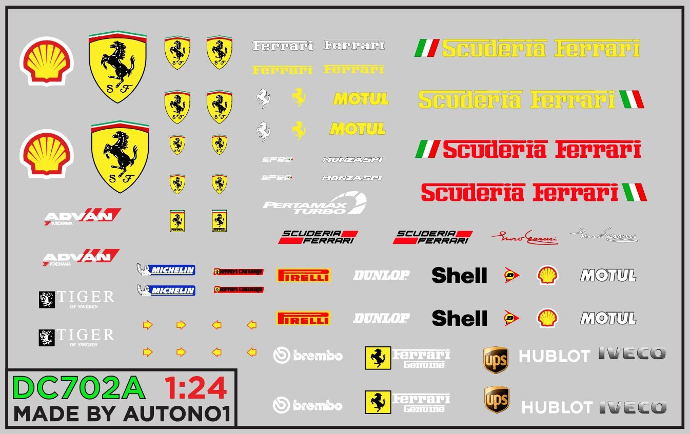 Decal nước trang trí xe Ferrari racing Sf90 Monza Scuderia Shell dán mọi nền màu cho xe mô hình tỉ lệ 1:24 DC702A