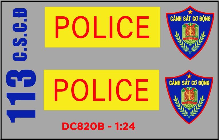 Decal UV độ xe CSCĐ cảnh sát cơ động Police 113 tỉ lệ 1:24 có keo sẵn lột dán Autono1 DC820