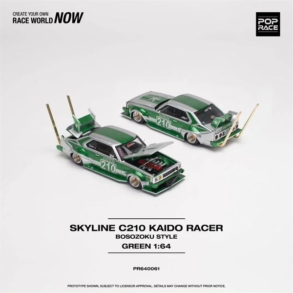 Mô hình xe Skyline MK5 C210 Kaido Racer Bosozoku green tỉ lệ 1:64 Poprace PR640061