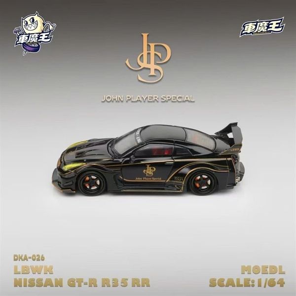 Mô hình xe Nissan GTR R35 RR JPS John Player Special black stripe gold tỉ lệ 1:64 Demon king DKA-026