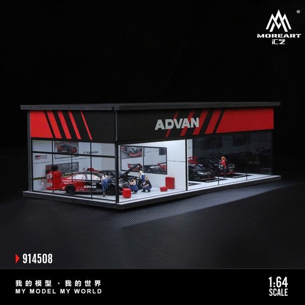 Hộp trưng bày mô phỏng Garage ADVAN có đèn - mica bảo vệ tỉ lệ 1:64 MoreArt MO914508