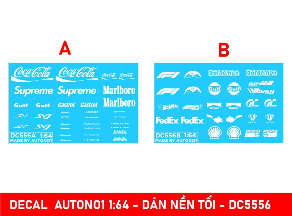 DECAL NƯỚC TRANG TRÍ Ô TÔ TỈ LỆ 1:64 DÁN NỀN TỐI AUTONO1 DC556A