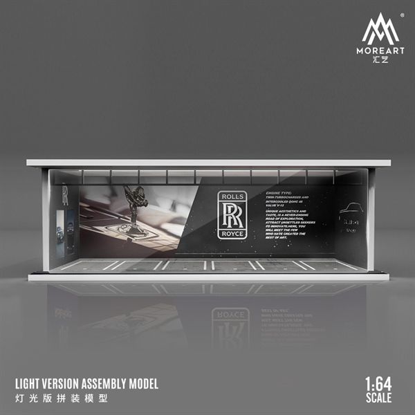 Hộp trưng bày mica mô phỏng showroom Rolls Royce - có đèn kích thước 30x13.3x10cm tỉ lệ 1:64 MoreArt MO914037